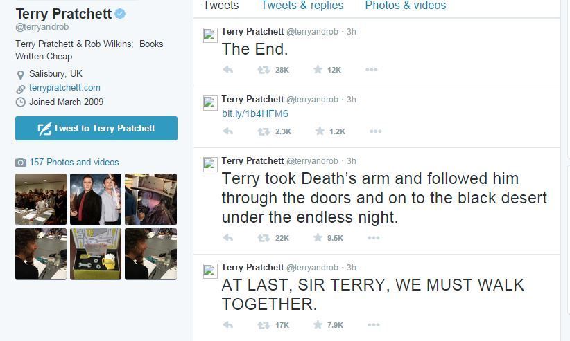 Terry Pratchett la morte su Twitter