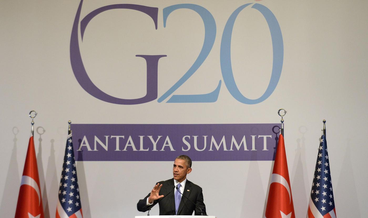 Barack Obama durante il vertice del G20 con i leader mondiali a Antalya