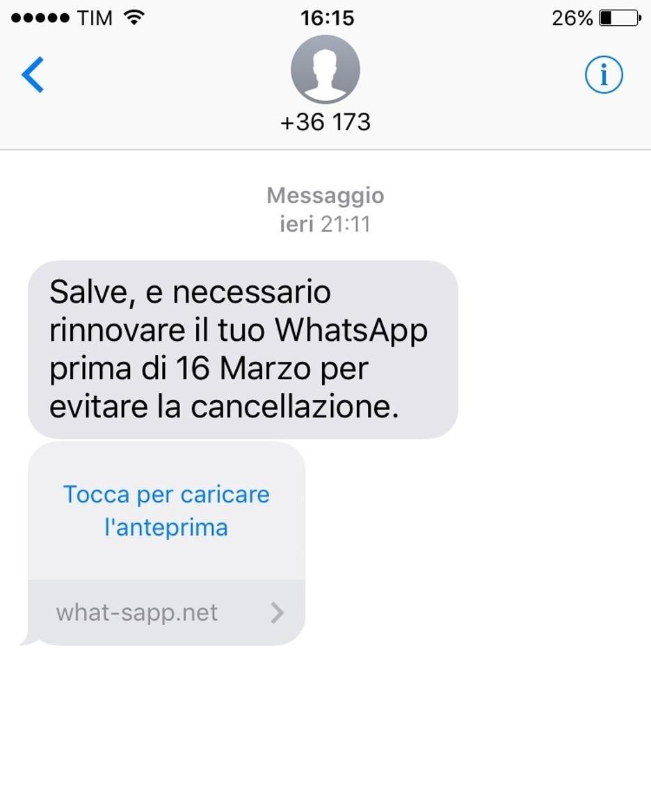 SMS truffa Whatsapp