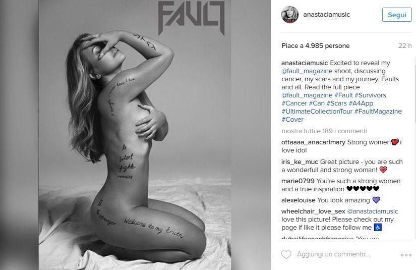 Anastacia su Instagram senza veli dopo il cancro