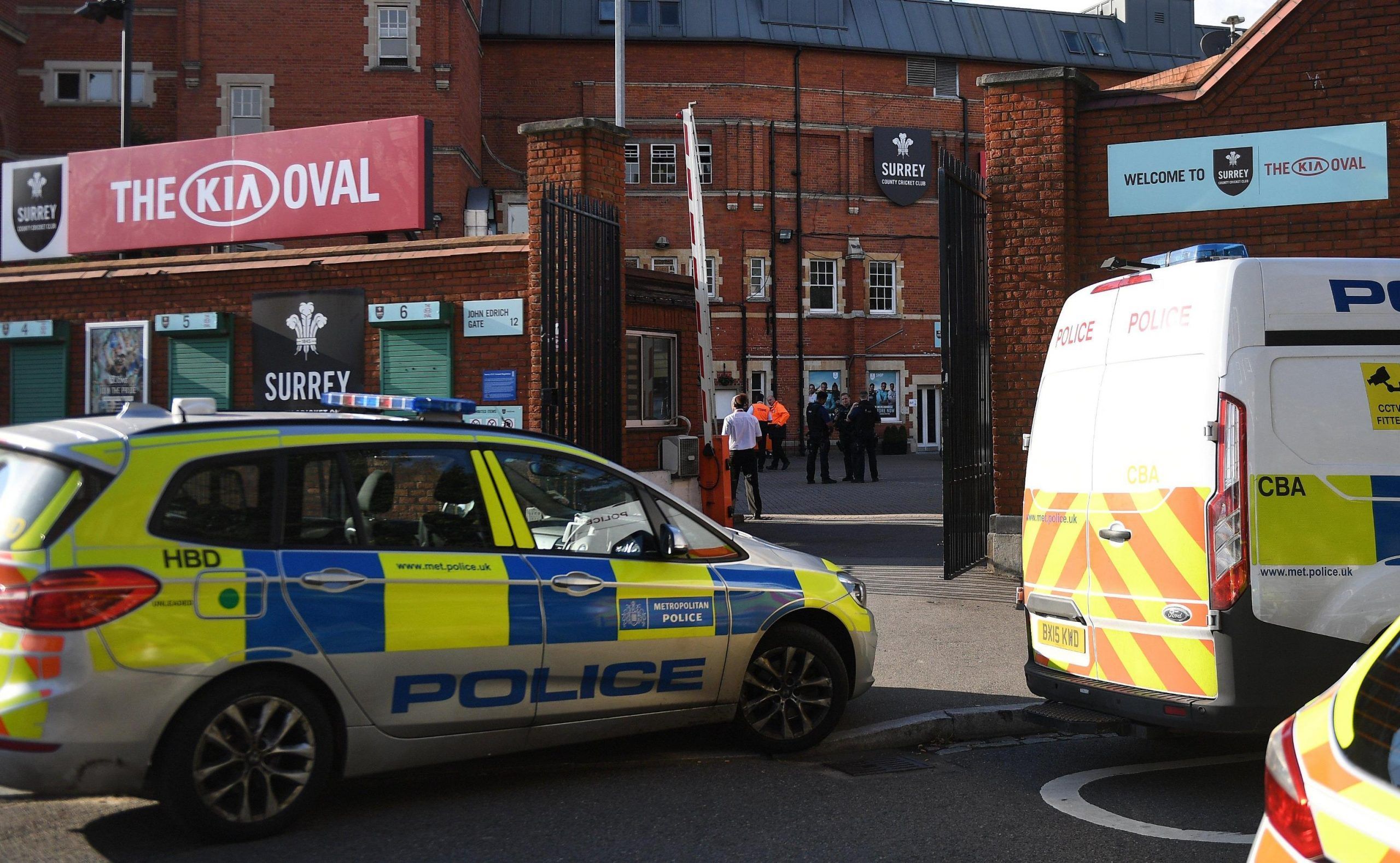 Police react to incident at the Oval as someone fired an arrow onto the field