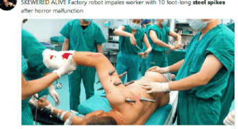 Il robot ha un guasto, operaio trafitto da 10 punte d’acciaio