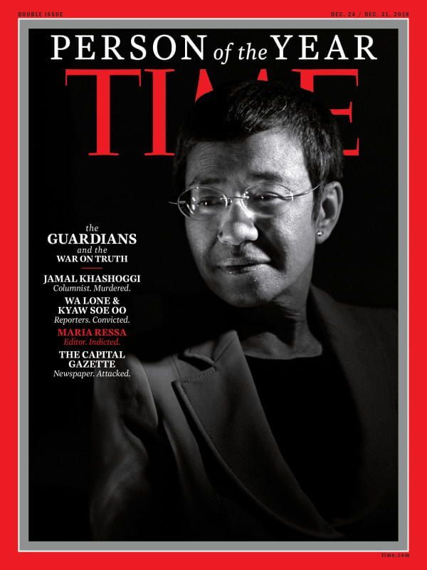 La giornalista filippina vincitrice del Premio Nobel per la pace Maria Ressa sulla copertina di Time nel 2018