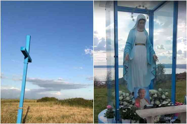 La statua della Madonna e il campo usato per le preghiere