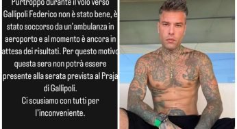 Fedez, malore durante il volo verso la Puglia: il rapper ricoverato d’urgenza