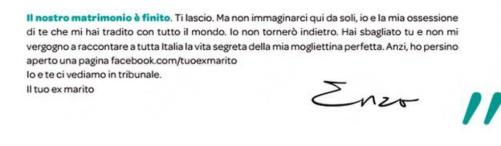 Alta Infedelta Su Realtime La Lettera Di Enzo A Lucia Sul Corriere Della Sera Serve A Lanciare Il Programma Tv Nanopress